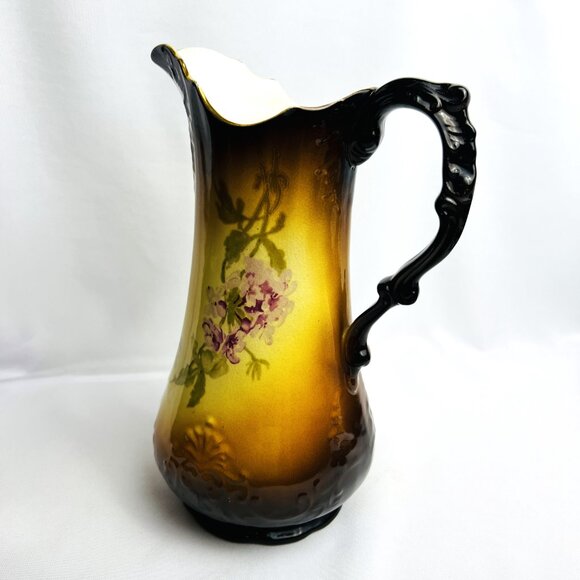 Antique Warwick China Pitcher Hand Painted Floral Embossed Ewer 10” 1905-1920 - Picture 7 of 10